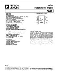 AD622AR-REEL datasheet: 18V; 650mW; low cost instrumentation amplifier. For transducer interface, low cost thermocouple amplifier AD622AR-REEL