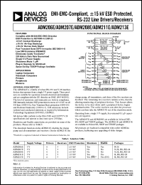 ADM207EARU datasheet: 0.3-6V; 800-1000mW; EMI-EMC-compliant, +-15kV ESD protected RS-232 line driver/receiver. For laptop computers, notebook computers, printers, peripherals and modems ADM207EARU