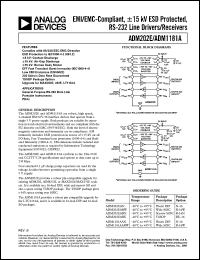 ADM202EARW datasheet: 0.3-6V; 450-500mW; EMI-EMC-compliant, +-15kV ESD protected RS-232 line driver/receiver. For general-purpose RS-232 data link, portable instruments and PDAs ADM202EARW