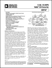 AD9762AR datasheet: 12-bit 125MSPS TxDAC D/A converter. For communication transmit channel: basestations ADSL/HFC modems, direct digital synthesizer (DDS), instrumnetation AD9762AR