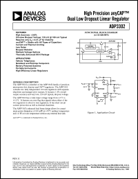 ADP3302AR4 datasheet: OutputV: 3.3V; high precision anyCAP dual low dropout linear regulator. For cellular telephones; notebook, palmtop computers; battery powered systems and portable instruments ADP3302AR4