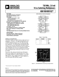 AD8180AN datasheet: 12.6V; 0.9-1.6W; 750MHz, 3.8mA 10ns switching multiplexer. For pixel switching for picture-in-picture AD8180AN