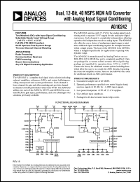 AD10242BZ datasheet: 0-7V; dual, 12-bit, 40MSPS MCM A/D converter with analog input signal conditioning AD10242BZ