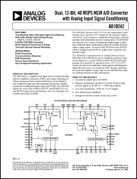 AD10242TZ/883B datasheet: 0-7V; dual, 12-bit, 40MSPS MCM A/D converter with analog input signal conditioning AD10242TZ/883B