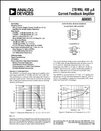 AD8005AR-REEL7 datasheet: 12.6V; 270MHz, current feedback amplifier. For signal conditioning, A/D bufer, power-sensitive, high-speed systems AD8005AR-REEL7