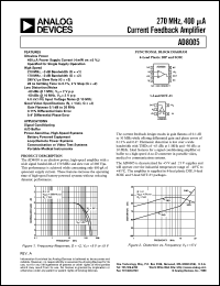 AD8005ART-REEL7 datasheet: 12.6V; 270MHz, current feedback amplifier. For signal conditioning, A/D bufer, power-sensitive, high-speed systems AD8005ART-REEL7