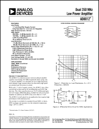 AD8012AR-REEL7 datasheet: 12.6V; dual 350MHz low power amplifier. For XDSL, HDSL line driver, ADC buffer and professional cameras AD8012AR-REEL7