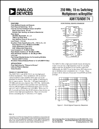 AD8170AN datasheet: 12.6V; 250MHz, 10ns switching multiplexer w/amplifier. For pixel switching for picture-to-picture, LCD and plasma displayes and video routers AD8170AN