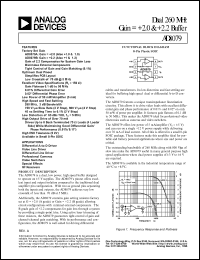 AD8079BR-REEL datasheet: 12.6V; 0.9W; dual 260MHz gain= +2.0 & 2.2 buffer. For differential A-to-D driver, video line driver, differential line driver and professional cameras AD8079BR-REEL