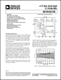 AD7395AN datasheet: 0.3-7V; 50mA; dual, serial input 12/10-bit DAC. For automotive output span voltage, portable communications, digitally controlled calibration, PC peripherals AD7395AN