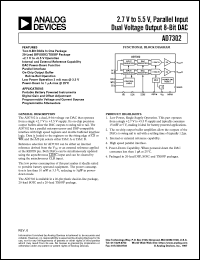 AD7302BN datasheet: 0.3-7V; 700-900mW; parallel input dual voltage output 8-bit DAC. For portable battery powered instruments and digital gain and offset adjustment AD7302BN