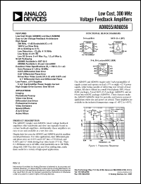 AD8055AR datasheet: 13.2V; 0.6-1.3W; low cost, 300MHz voltage feedback amplifier. For imaging, photodiode preamp, video line driver, differential line driver, professional cameras, video switches, special effects, A-to-D driver, active filters AD8055AR