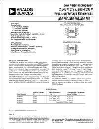 ADR290ER datasheet: 18V; low noise micropower precision voltage reference. For portable instrumentation, precision reference for 3 or 5V systems ADR290ER