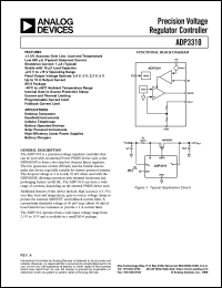 ADP3310AR-5 datasheet: OutputV: 5V; precision voltage regulator controller. For desktop computers, handheld instruments ADP3310AR-5