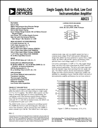 AD623BN datasheet: 6V; 650mW; single supply, rail-to-rail, low cost instrumnetation amplifier AD623BN