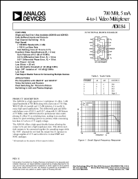 AD8184AR datasheet: 12.6V; 1-1.6W; 700MHz, 5mA 4-to-1 video multiplexer AD8184AR