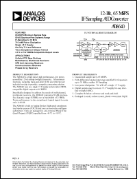 AD6640AST datasheet: 12-bit, 65MSPS IF sampling A/D converter. For cellular/PCS base stations, multichannel, multimode receivers and GPS anti-jamming receivers AD6640AST