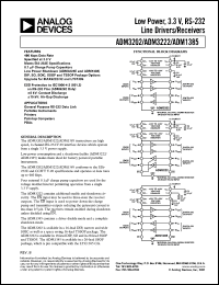 ADM3202ARU datasheet: Low power, 3.3V; 450-500mW; RS-232 line driver/receiver. For general purpose RS-232 data link, portable instruments and printers ADM3202ARU