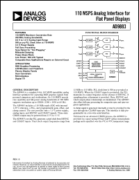 AD9883KST-110 datasheet: 3.6V; 20mA; 110MSPS analog interface for flat panel display. For RGB graphics processing, LCD monitors and projectors AD9883KST-110