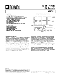 AD9731BRS datasheet: Complete 10-bit, 170MSPS A/D converter. For digital communications and direct digital synthesis AD9731BRS