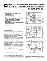 AD7417BR datasheet: 0.3-7V; 450mW; 10-bit digital temperature sensor and 4-/single-channel ADC. For data caquisition with ambient temperature monitoring, industrial process control, automotive, battery charging ammplications, personal computers AD7417BR