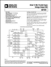 AD7839AS datasheet: 0.3-7V; octal 13-bit, parallel input voltage-output DAC. For automatic test equipment, process control, general purpose instrumentation AD7839AS