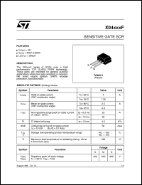 X0405DF datasheet: Sensitive gate SCR, 4A, 400V X0405DF