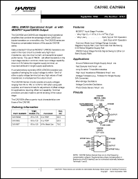CA3160AE datasheet: 4MHz, BiMOS operational amplifier with MOSFET input/CMOS output CA3160AE