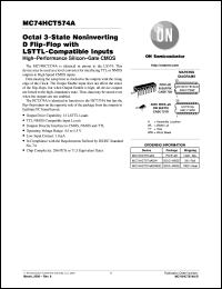 MC74HCT574ADTR2 datasheet: Octal 3-State NonInverting D Flip-Flop with LSTTL-Compatible Inputs MC74HCT574ADTR2