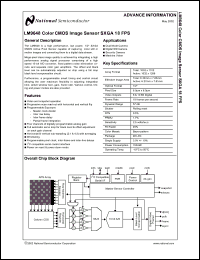 LM9648CEA datasheet: Color CMOS Image Sensor SXGS 18 FPS LM9648CEA