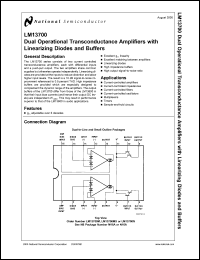 LM13700AN datasheet: Dual Operational Transconductance Amplifier with Linearizing Diodes and Buffers LM13700AN