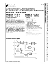 LMX2310UEVAL datasheet: 2.5 GHz PLLatinum Ultra Low Power Frequency Synthesizer for RF Personal Communications LMX2310UEVAL