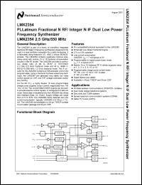 LMX2354SLEX datasheet: 2.5 GHz/550 MHz PLLatinum Fractional N RF / Integer N IF Dual Low Power Frequency Synthesizer LMX2354SLEX