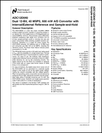 ADC12D040CIVS datasheet: Dual 12-Bit, 40 MSPS, 600 mW A/D Converter with Internal/External Reference and Sample-and-Hold ADC12D040CIVS