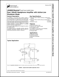 LM4809MM datasheet: LM4809 Dual 105mW Headphone Amplifier with Active-Low Shutdown Mode LM4809MM