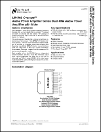 LM4766TF datasheet: Overture Audio Power Amplifier Series Dual 40-Watt Audio Power Amplifier with Mute LM4766TF