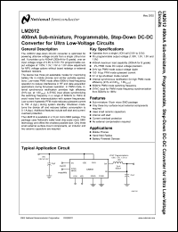 LM2612BBPX datasheet: Miniature, Programmable, Step-Down DC-DC Converter for Ultra Low-Voltage Circuits LM2612BBPX