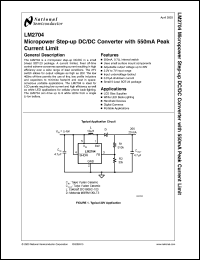 LM2704EV datasheet: Micropower Step-up DC/DC Converter with 550mA Peak Current Limit LM2704EV