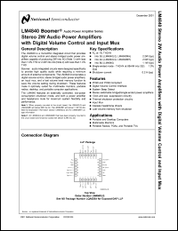 LM4840MH datasheet: Stereo 2W Audio Power Amplifiers with Digital Volume Control and Input Mux LM4840MH