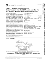 LM4867MT datasheet: Output-Transient-Free Dual 2.1W Audio Amplifier Plus No Coupling Capacitor Stereo Headphone Function LM4867MT