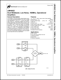 LMH6622MWC datasheet: Dual Wideband, Low Noise, 160MHz, Operational Amplifiers LMH6622MWC