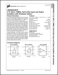LMH6645MFX datasheet: 2.7V, 650µA, 55MHz, Rail-to-Rail Input and Output Amplifiers with Shutdown Option LMH6645MFX