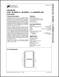 ADC08100MDC datasheet: 8-Bit, 20MSPS to 100MSPS, 1.3mW/MSPS A/D Converter ADC08100MDC