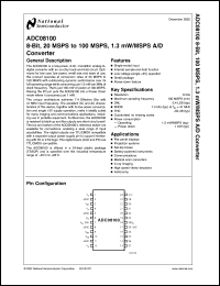 ADC08100MWC datasheet: 8-Bit, 20MSPS to 100MSPS, 1.3mW/MSPS A/D Converter ADC08100MWC