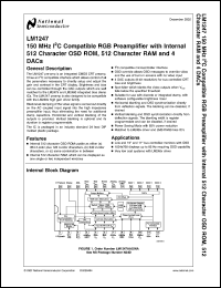 LM1247AAG/NA datasheet: 150 MHz I2C Compatible RGB Preamplifier with Internal 512 Character OSD ROM, 512 Character RAM and 4 DACs LM1247AAG/NA