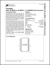 ADC08060CIMT datasheet: 8-Bit, 20MSPS to 60MSPS, 1.3mW/MSPS A/D Converter ADC08060CIMT