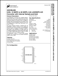 ADC08L060EVAL datasheet: 8-Bit, 10 MSPS to 60 MSPS, 0.65 mW/MSPS A/D Converter with Internal Sample-and-Hold ADC08L060EVAL