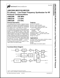 LMX2326TMX datasheet: 2.8 GHz PLLatinum Low Power Frequency Synthesizer for RF Personal Communications LMX2326TMX