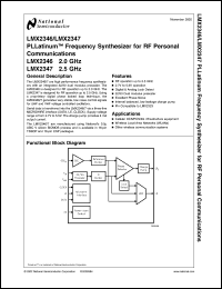 LMX2347TM datasheet: 2.5 GHz PLLatinum Frequency Synthesizer for RF Personal Communications LMX2347TM