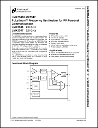 LMX2347SLBX datasheet: 2.5 GHz PLLatinum Frequency Synthesizer for RF Personal Communications LMX2347SLBX